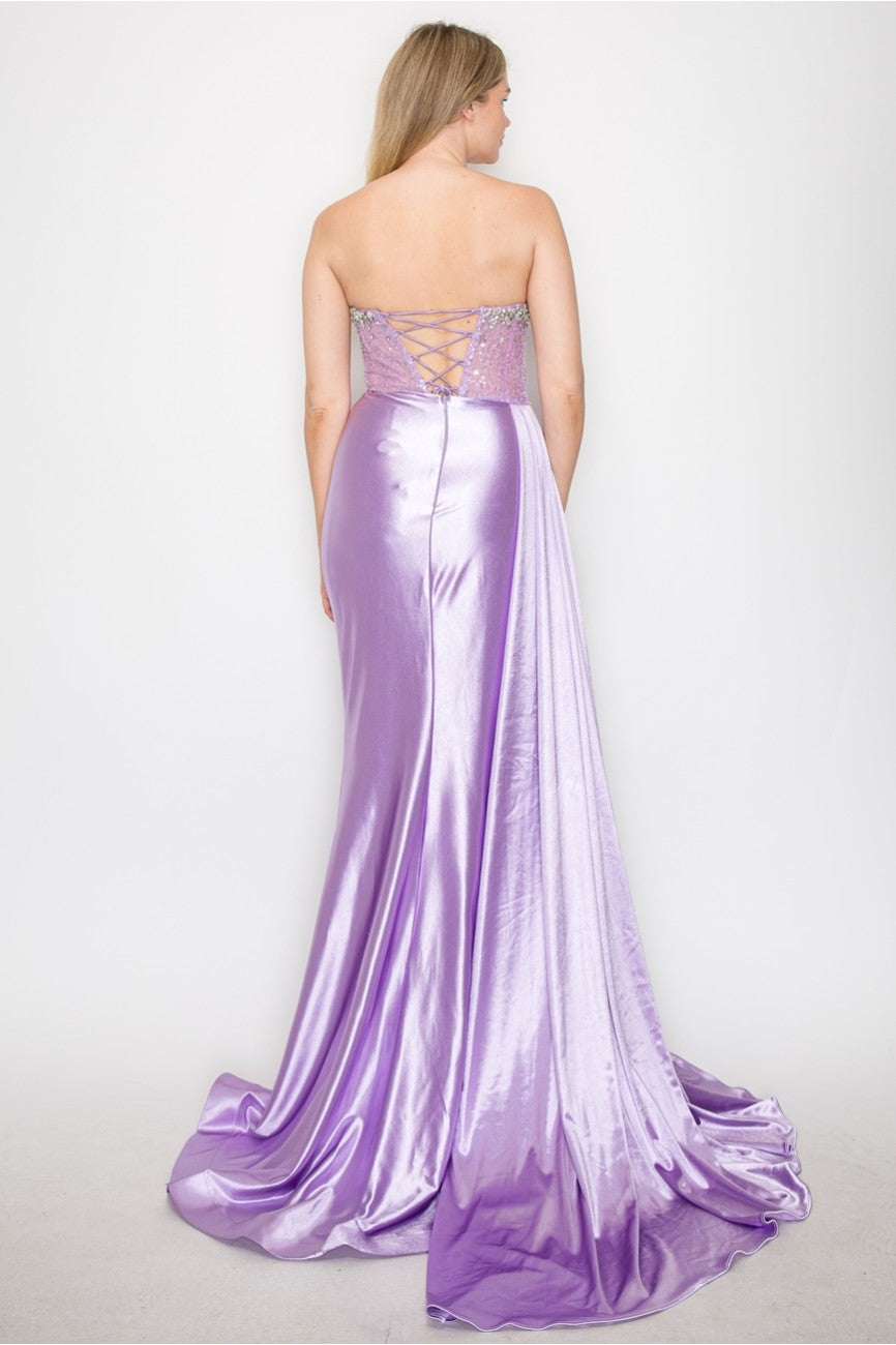 Prom Dresses Long Formal Beaded Corset Prom Gown Lilac