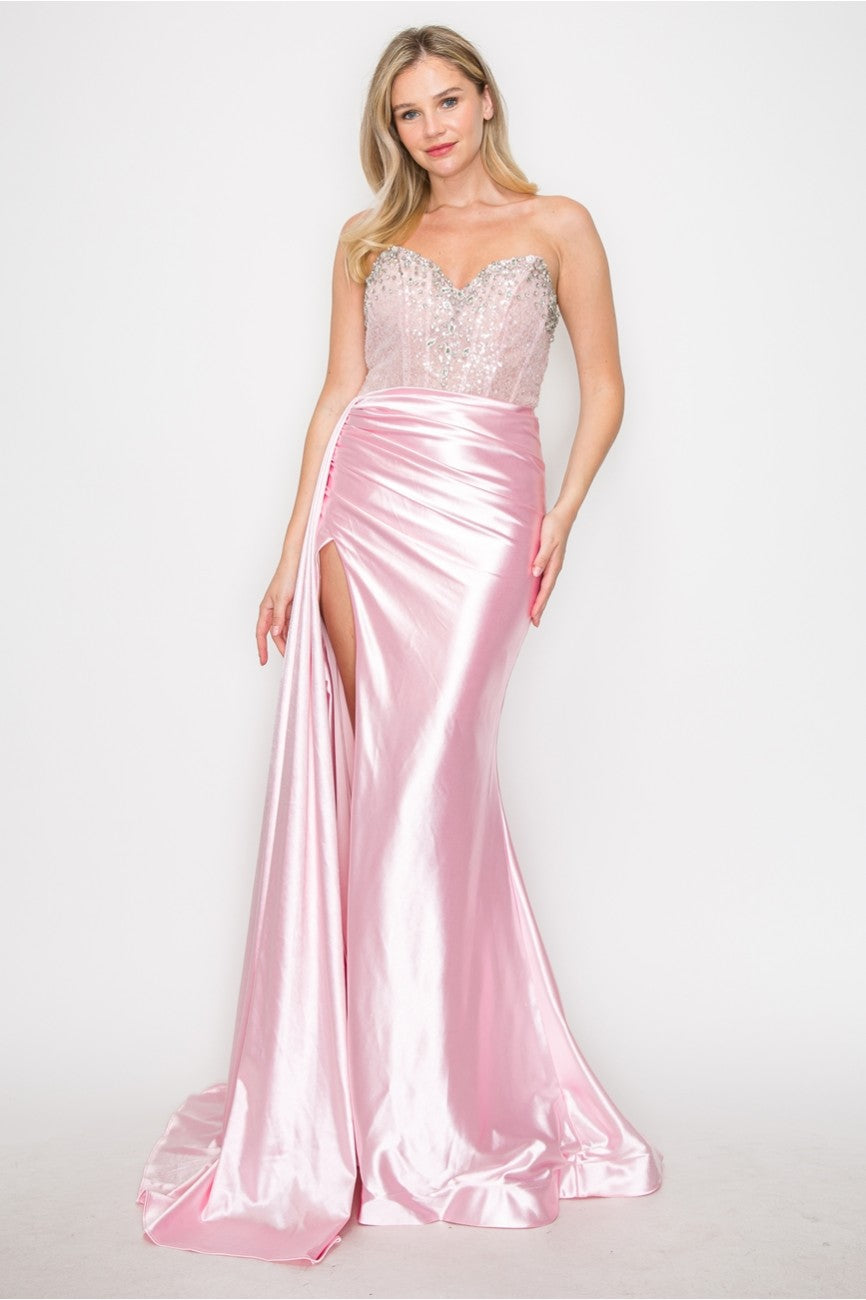 Prom Dresses Long Formal Beaded Corset Prom Gown Dusty Rose