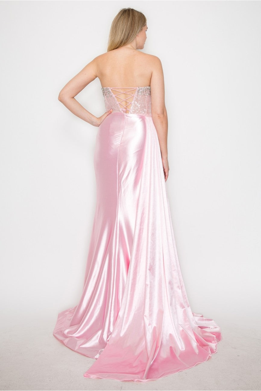 Prom Dresses Long Formal Beaded Corset Prom Gown Dusty Rose