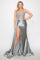 Prom Dresses Long Formal Beaded Corset Prom Gown Silver