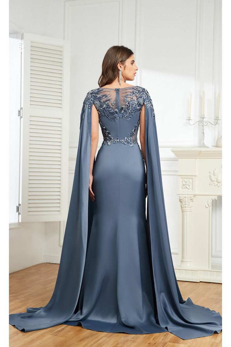 Formal Dresses Long Formal Beaded Slit Evening Dress Blue