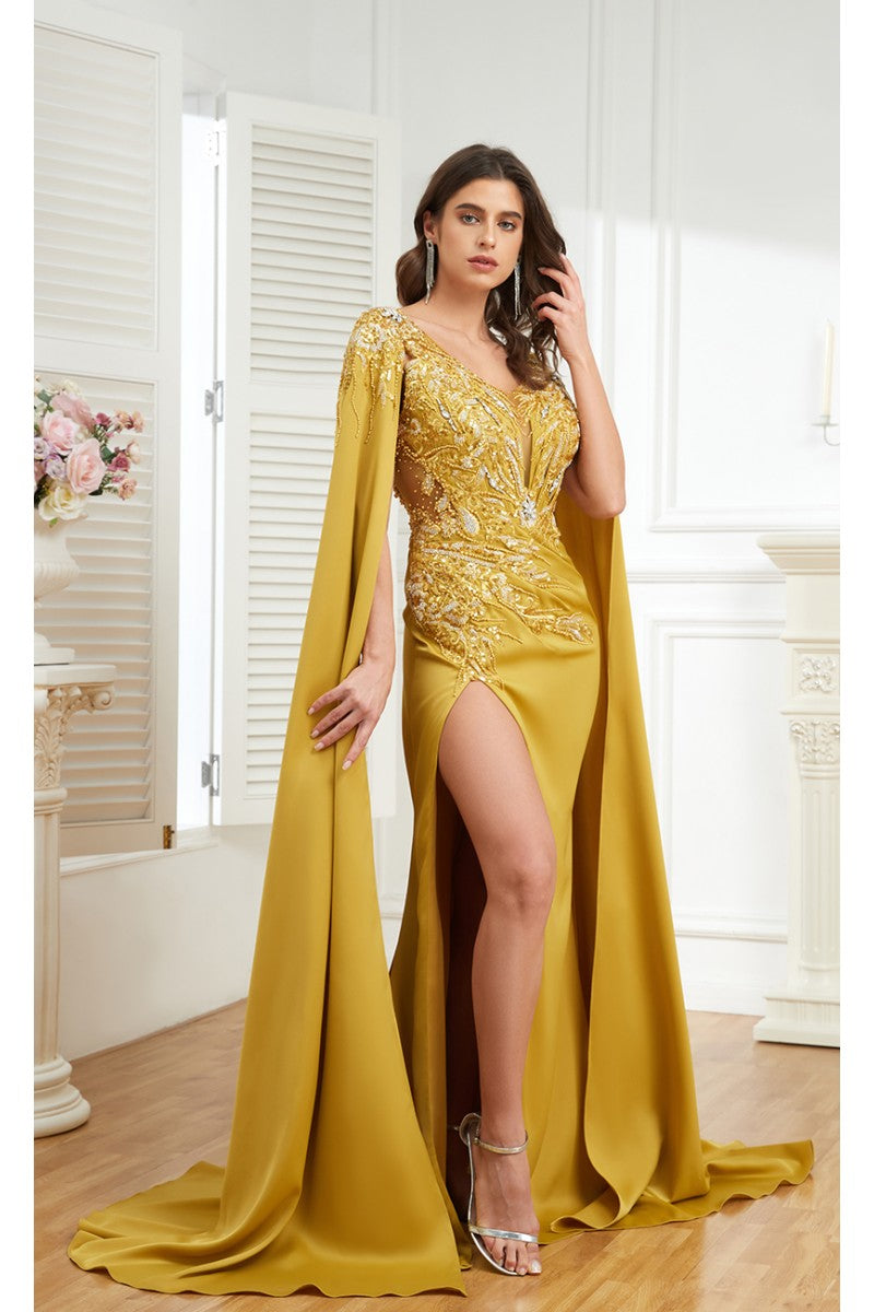 High Couture MJ1006 Long Formal Beaded Slit Evening Dress