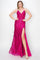 Prom Dresses Long Formal Fitted Slit Sequin Evening Dress Magenta