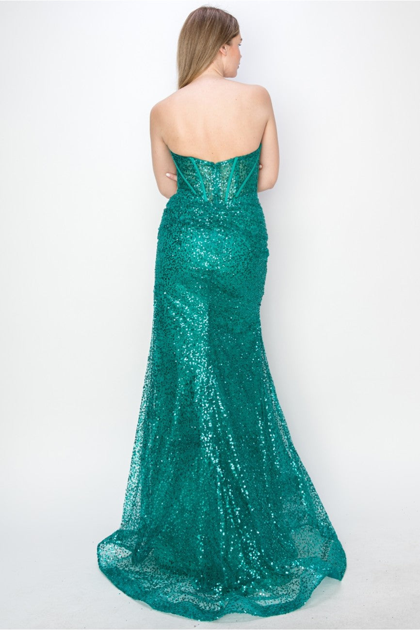 High Couture MJ1011 Sequin Fitted Long Formal corset Prom Dress
