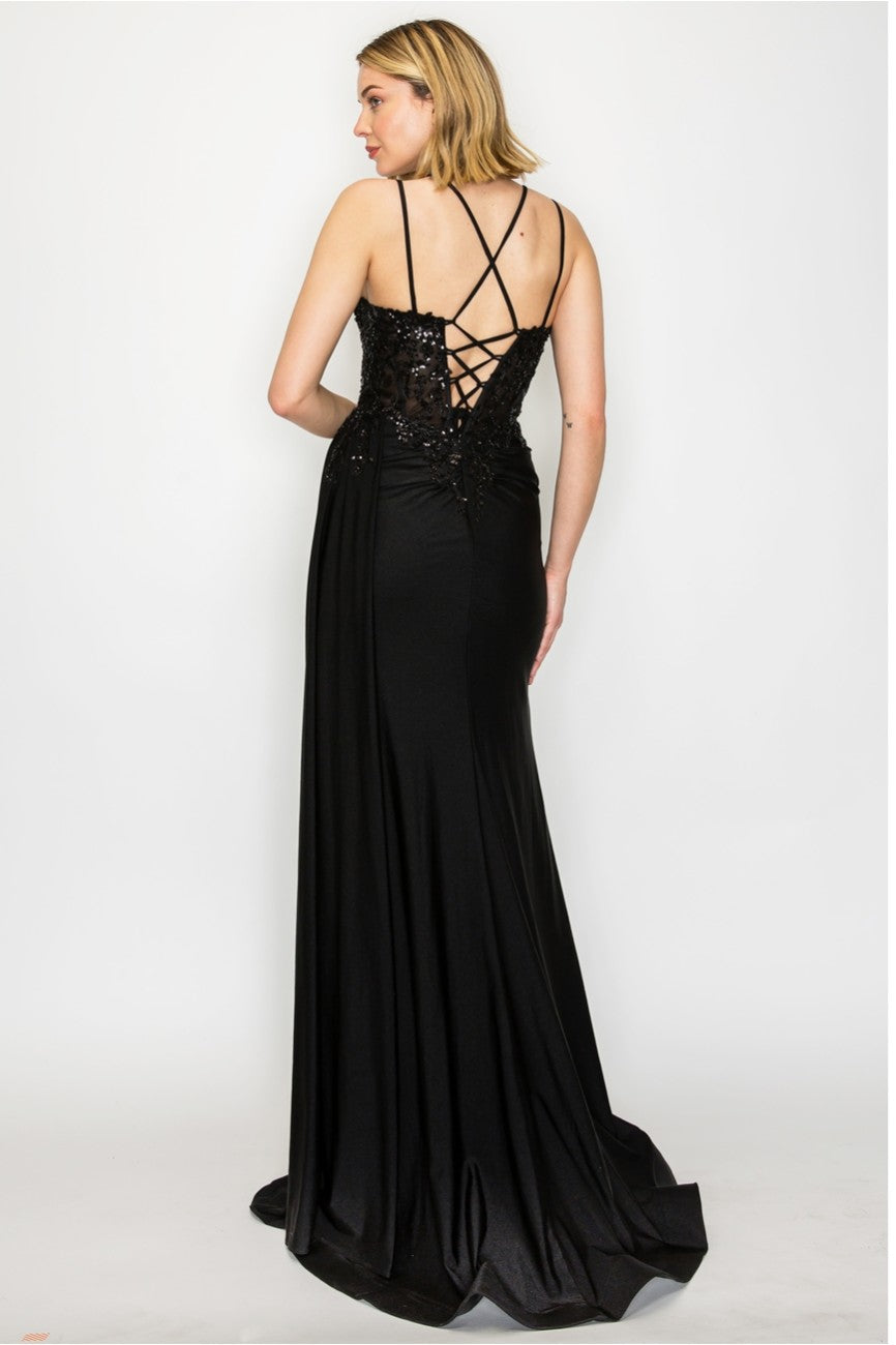 Prom Dresses Prom Long Corset Slit Fitted Formal Dress Black