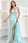 Prom Dresses Long Formal Pleated Corset Slit Prom Gown Light Blue