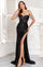 Prom Dresses Pleated Slit Long Formal Fringe Corset Prom Dress Black