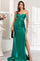 Prom Dresses Pleated Slit Long Formal Fringe Corset Prom Dress Emerald