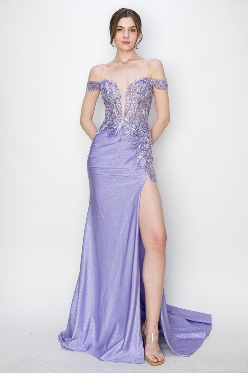 Prom Dresses Prom Long Formal Glitter Applique Dress Lilac