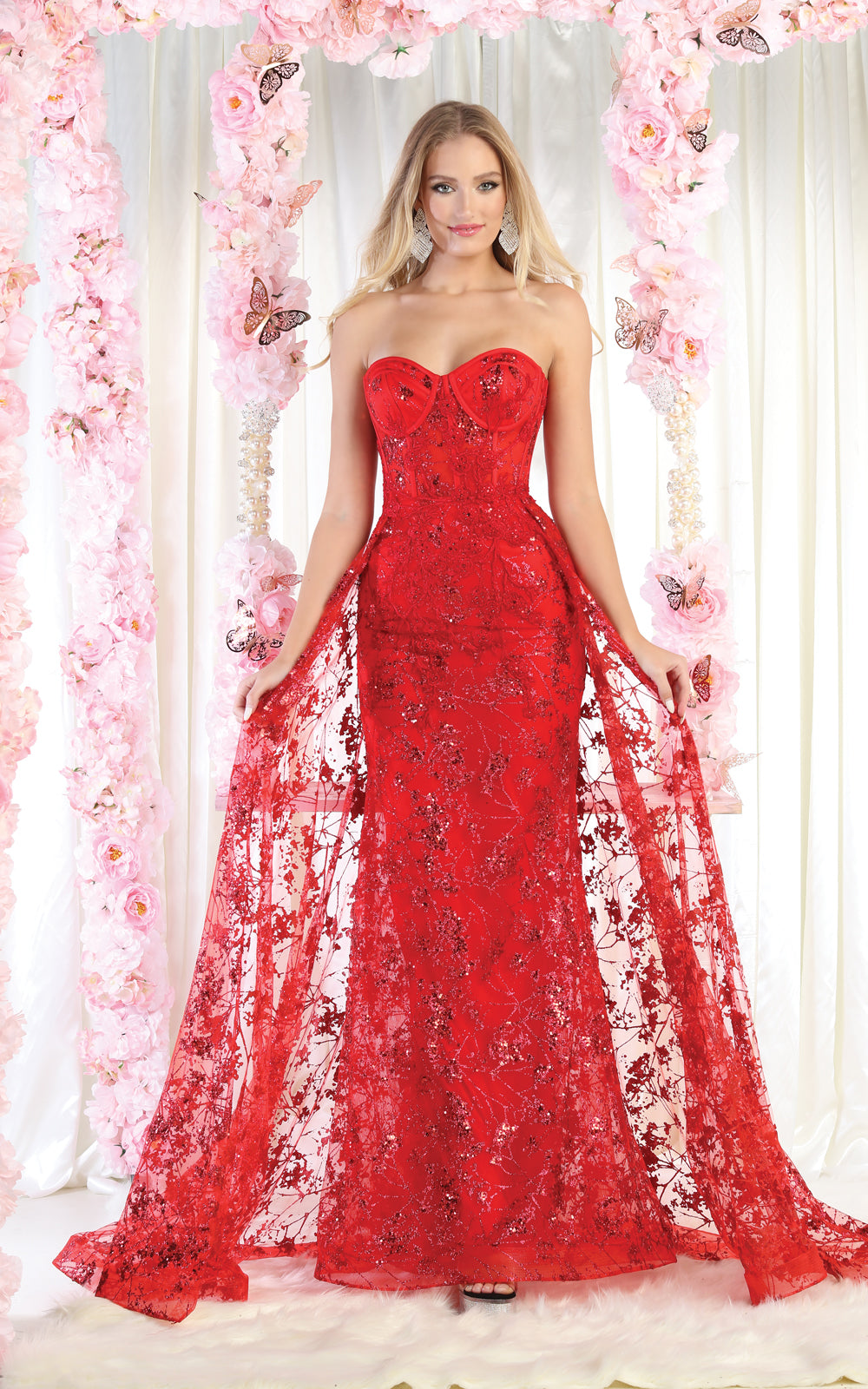 red sweetheart mermaid wedding dress Sweetheart Floor-Length Lace Prom Mermaid May Queen MQ1837