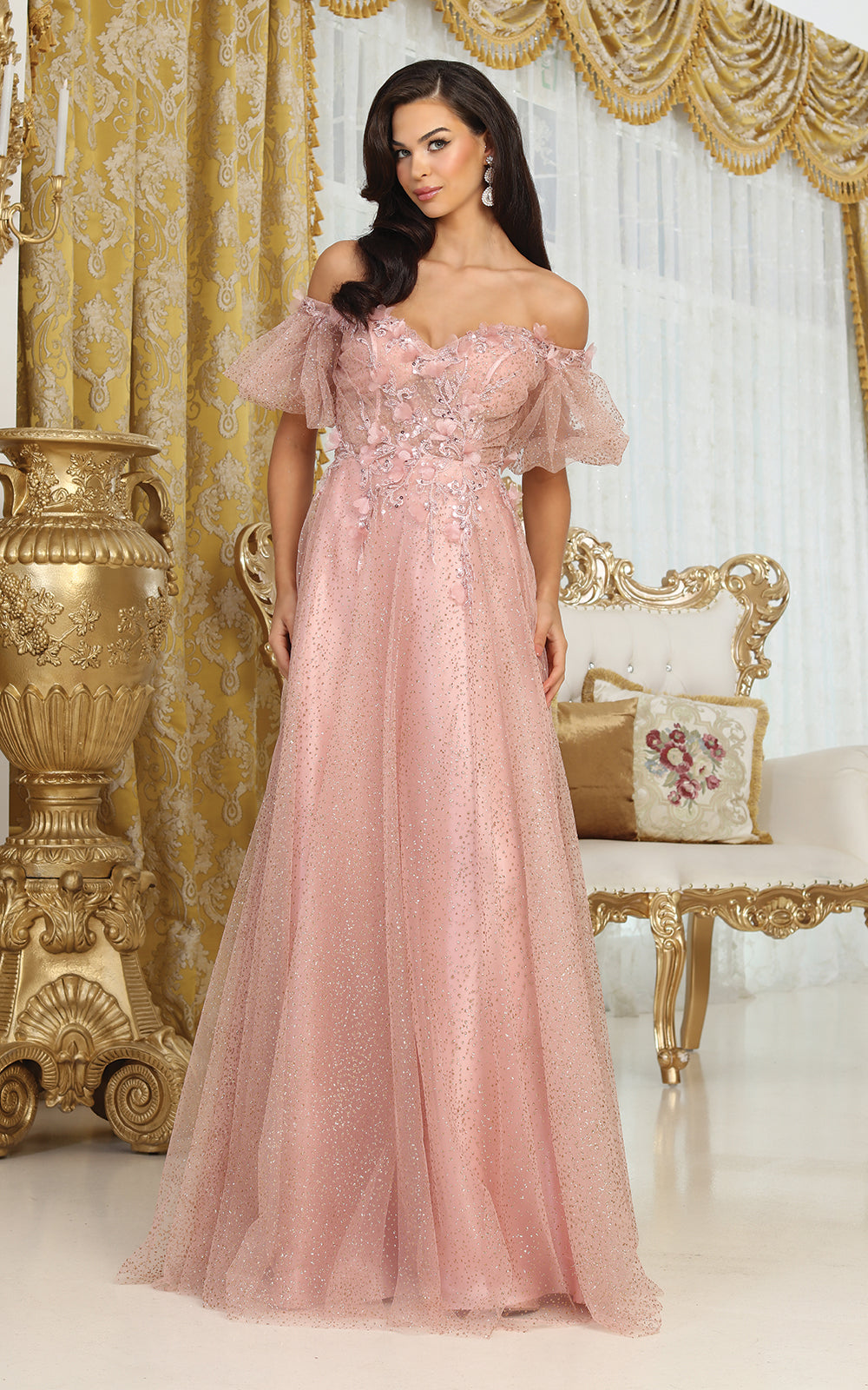 Off-the-Shoulder Floor-Length Tulle Prom A-Line May Queen 2033