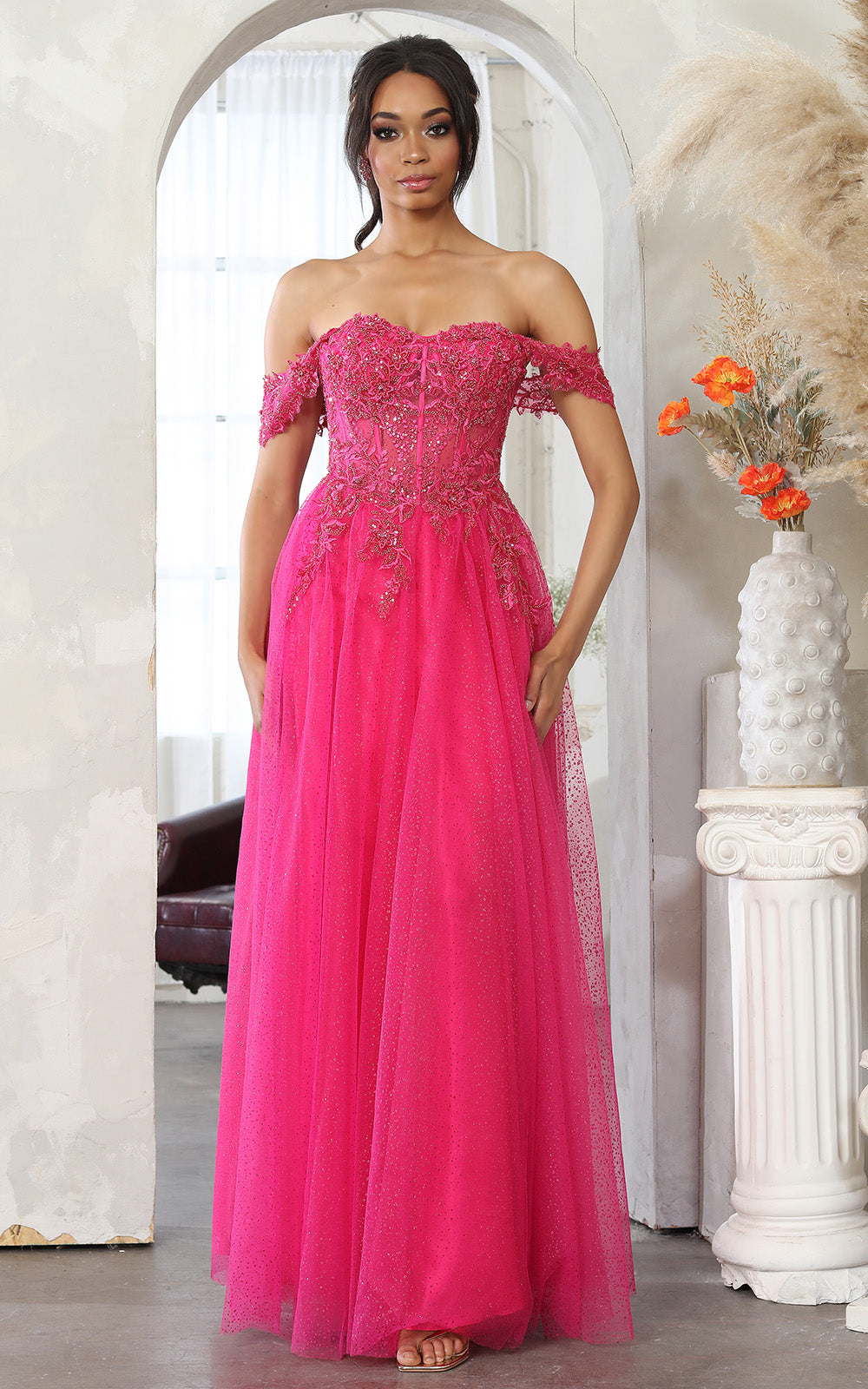 Off-the-Shoulder Floor-Length Tulle Prom A-Line May Queen 2079