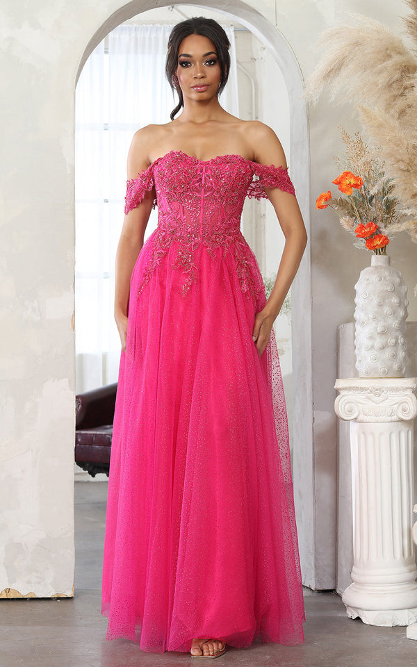 Off-the-Shoulder Floor-Length Tulle Prom A-Line May Queen MQ2079