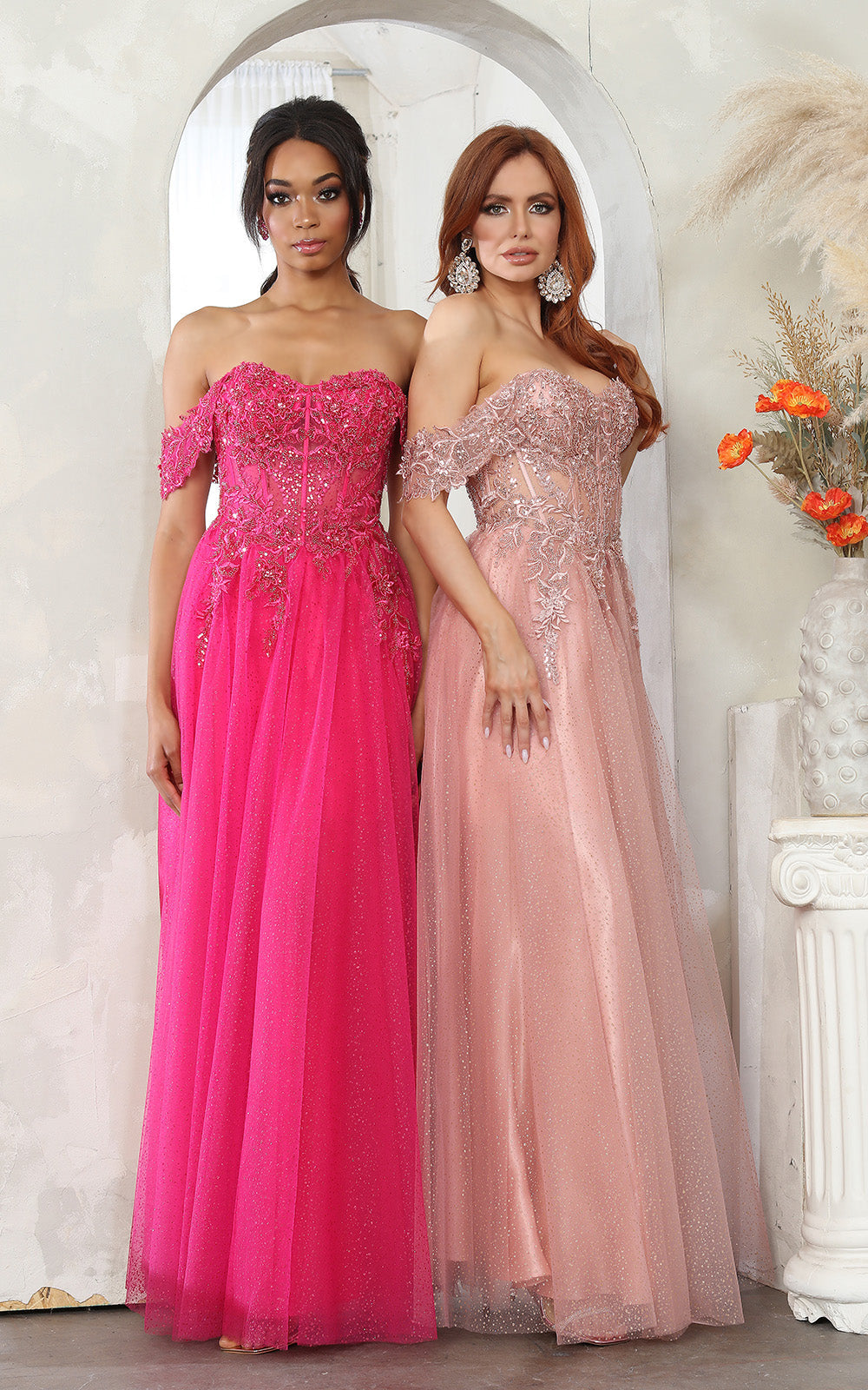 Off-the-Shoulder Floor-Length Tulle Prom A-Line May Queen 2079