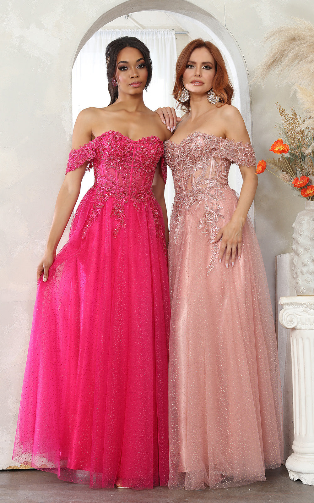 Off-the-Shoulder Floor-Length Tulle Prom A-Line May Queen 2079