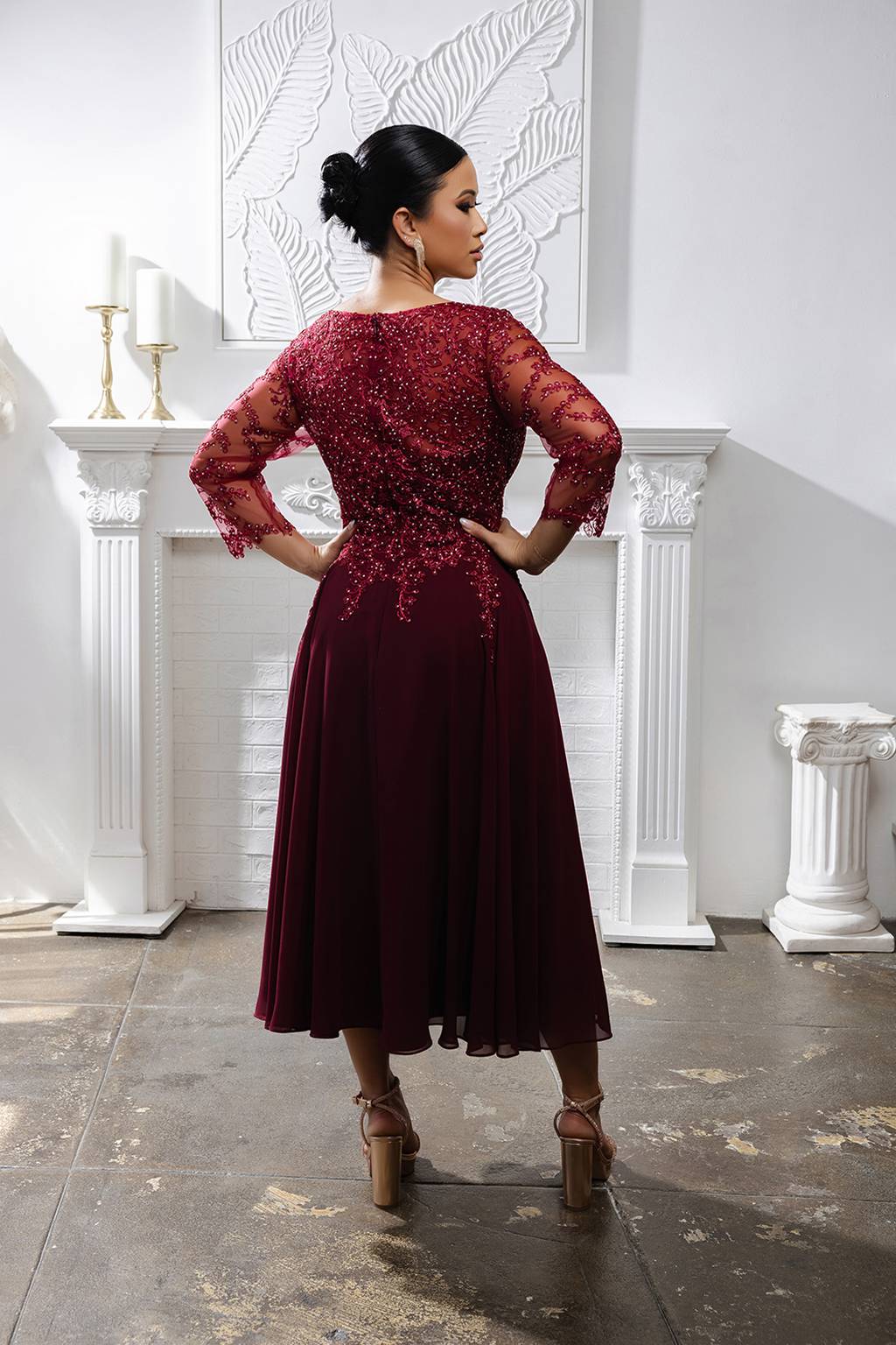 V-Neck Tea-Length Chiffon Mother of the Bride A-Line May Queen 2108