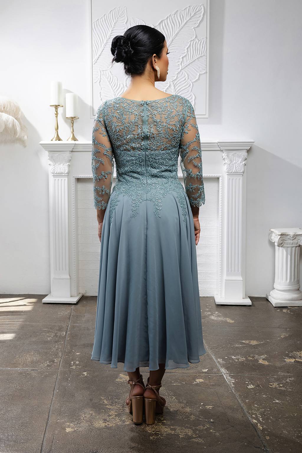 V-Neck Tea-Length Chiffon Mother of the Bride A-Line May Queen 2108