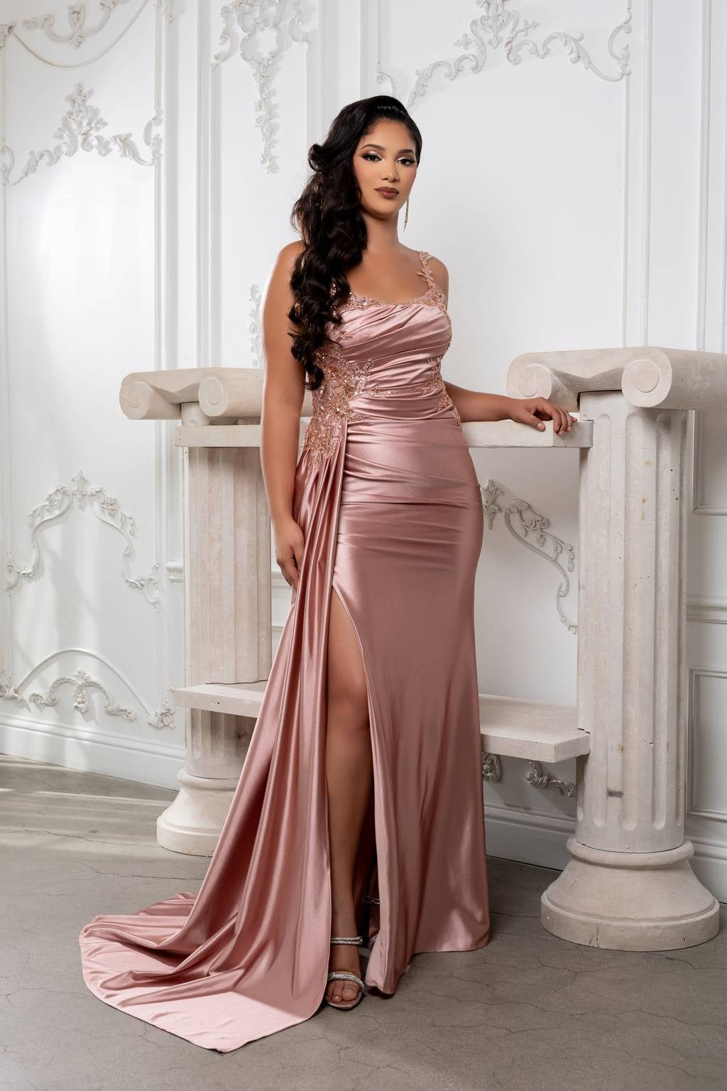 Square Floor-Length Satin Prom Sheath/Column May Queen 2145