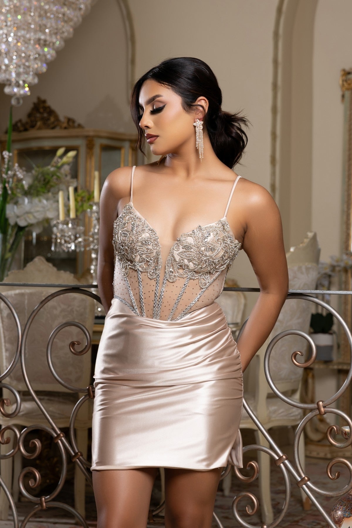 Illusion Mini/Short Satin Cocktail Bodycon May Queen 2169
