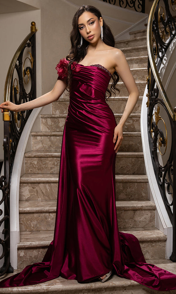 Sweetheart Floor-Length with Train Satin Prom Sheath Column May Queen MQ2175