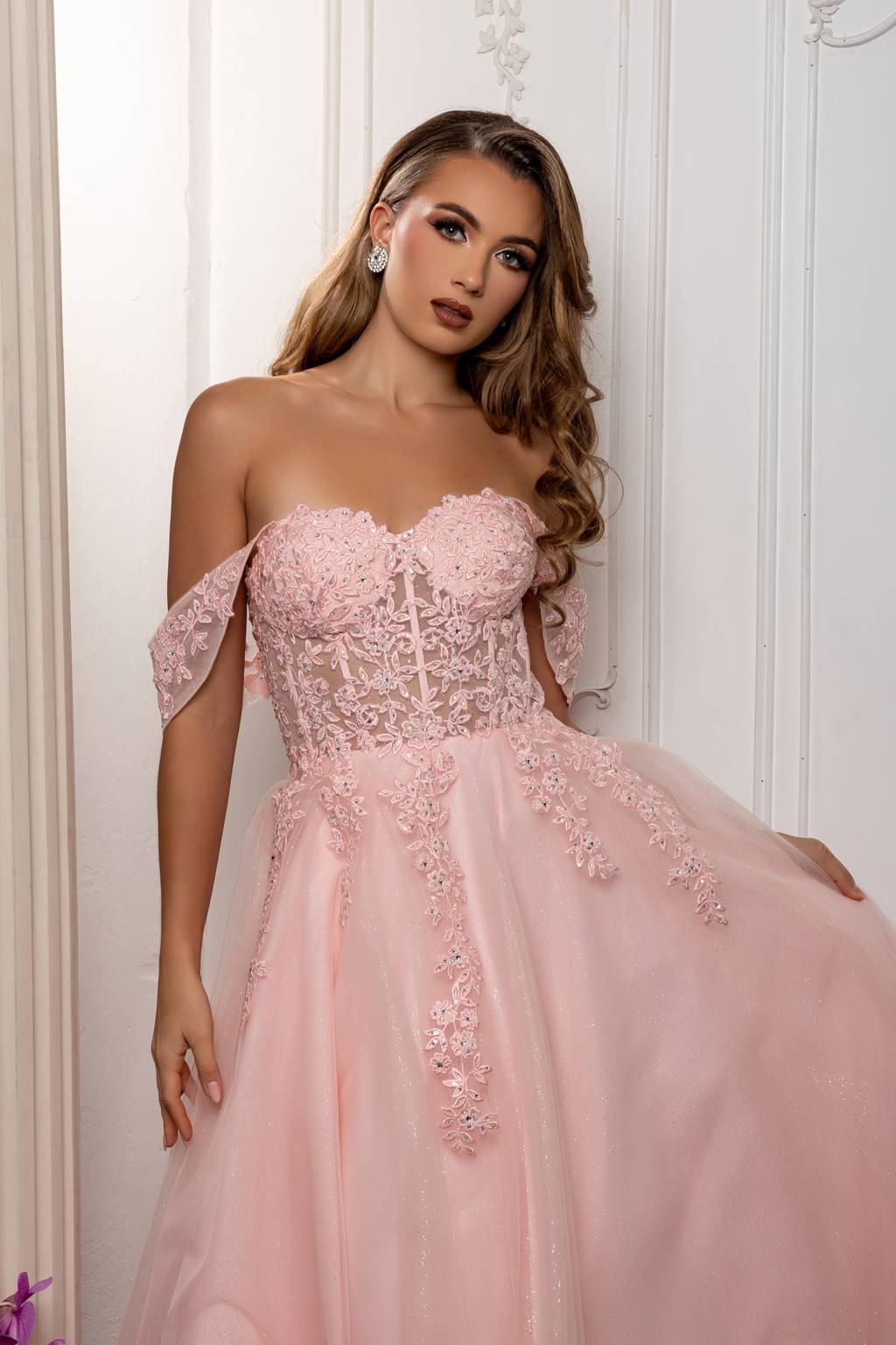 Off-the-Shoulder Floor-Length Tulle Prom Ball Gown May Queen MQ2176