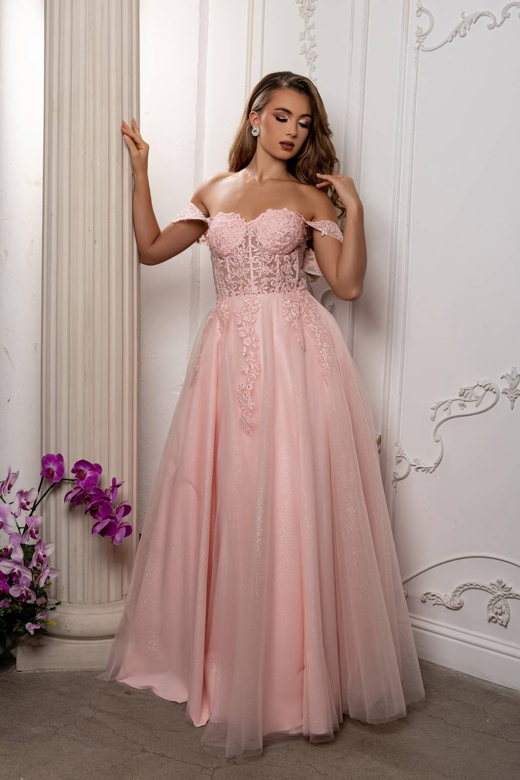 Off-the-Shoulder Floor-Length Tulle Prom Ball Gown May Queen MQ2176