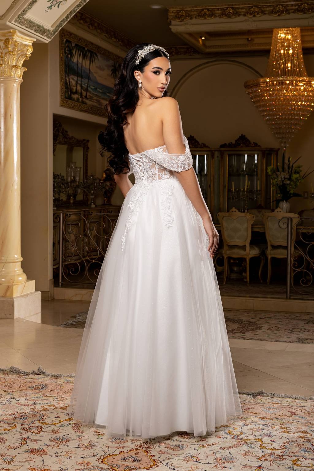 Off-the-Shoulder Floor-Length Tulle Prom Ball Gown May Queen MQ2176