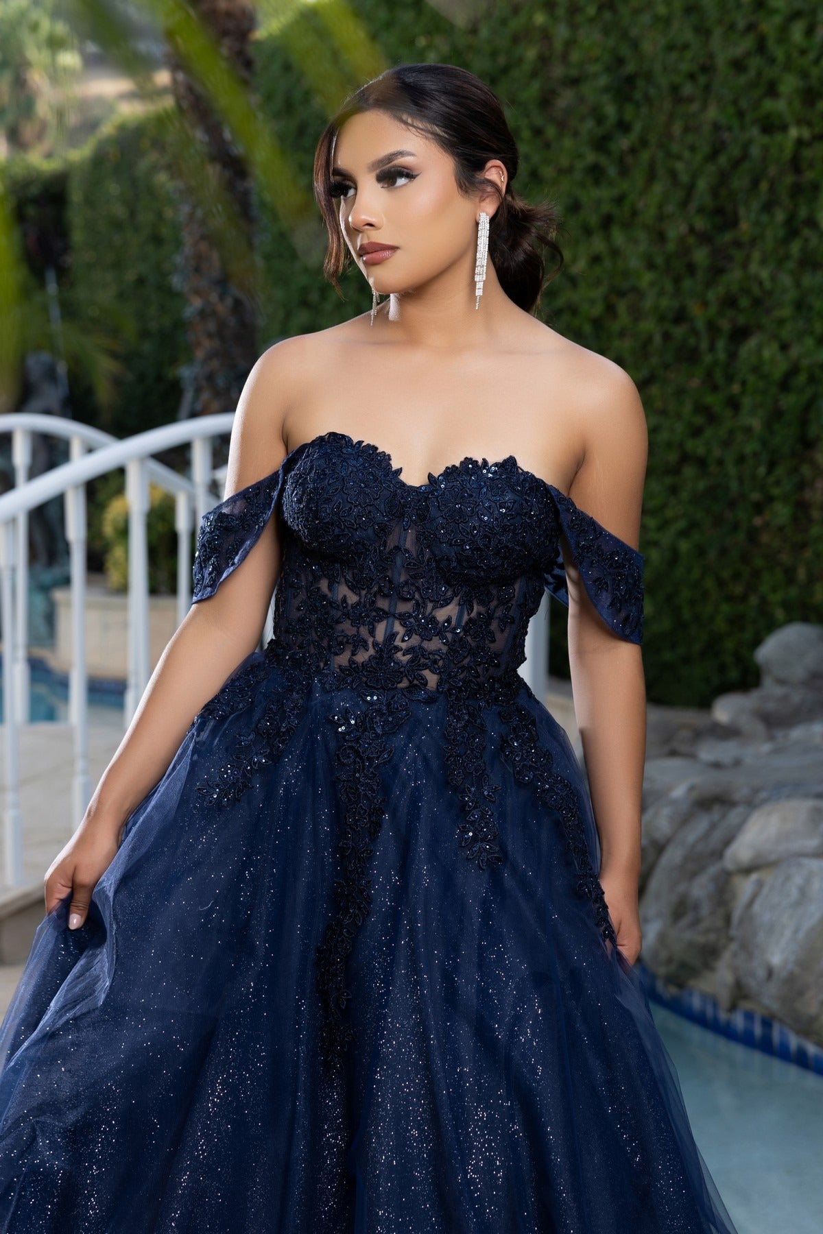 Off-the-Shoulder Floor-Length Tulle Prom Ball Gown May Queen MQ2176