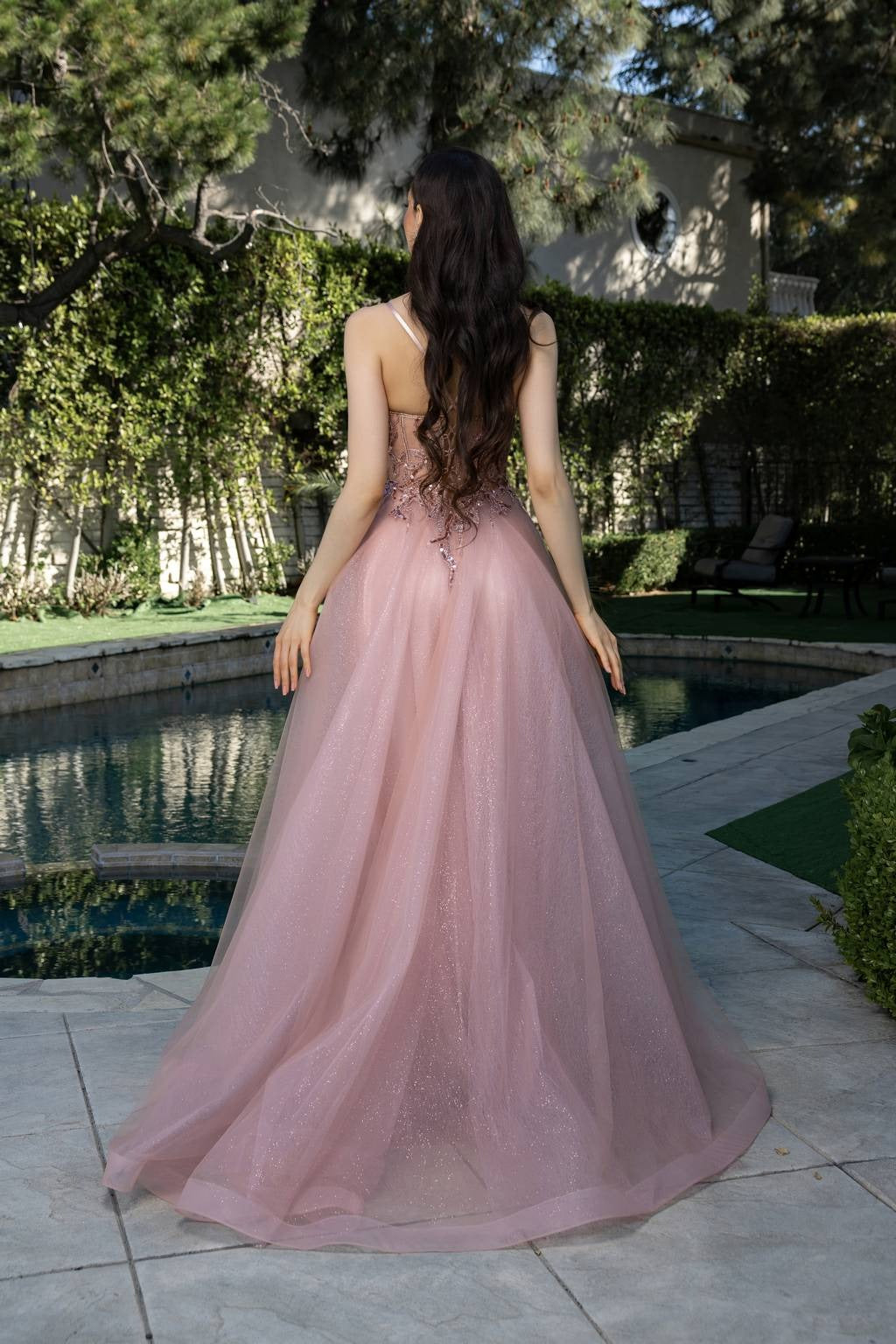 V-Neck Floor-Length Tulle Prom A-Line May Queen MQ2178