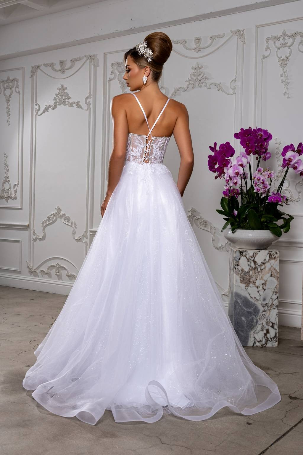 V-Neck Floor-Length Tulle Prom A-Line May Queen MQ2178