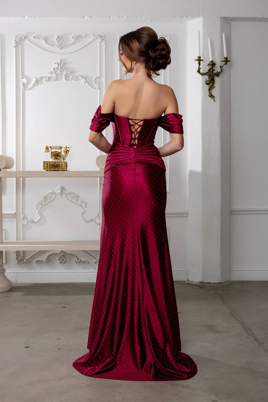 Off-the-Shoulder Floor-Length with Train Satin Prom Mermaid/Trumpet May Queen 2182