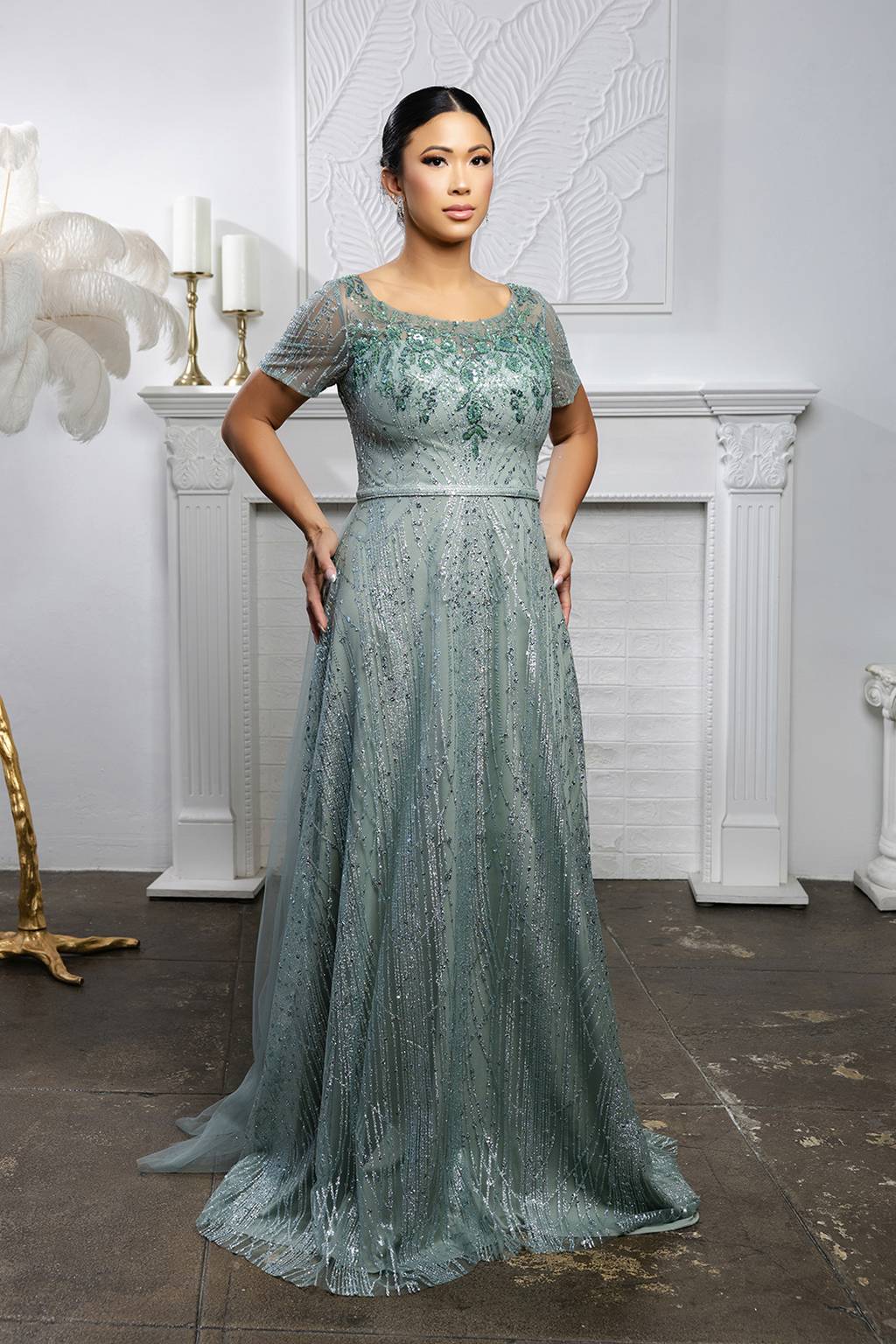 Scoop Floor-Length Tulle Formal A-Line May Queen MQ2185