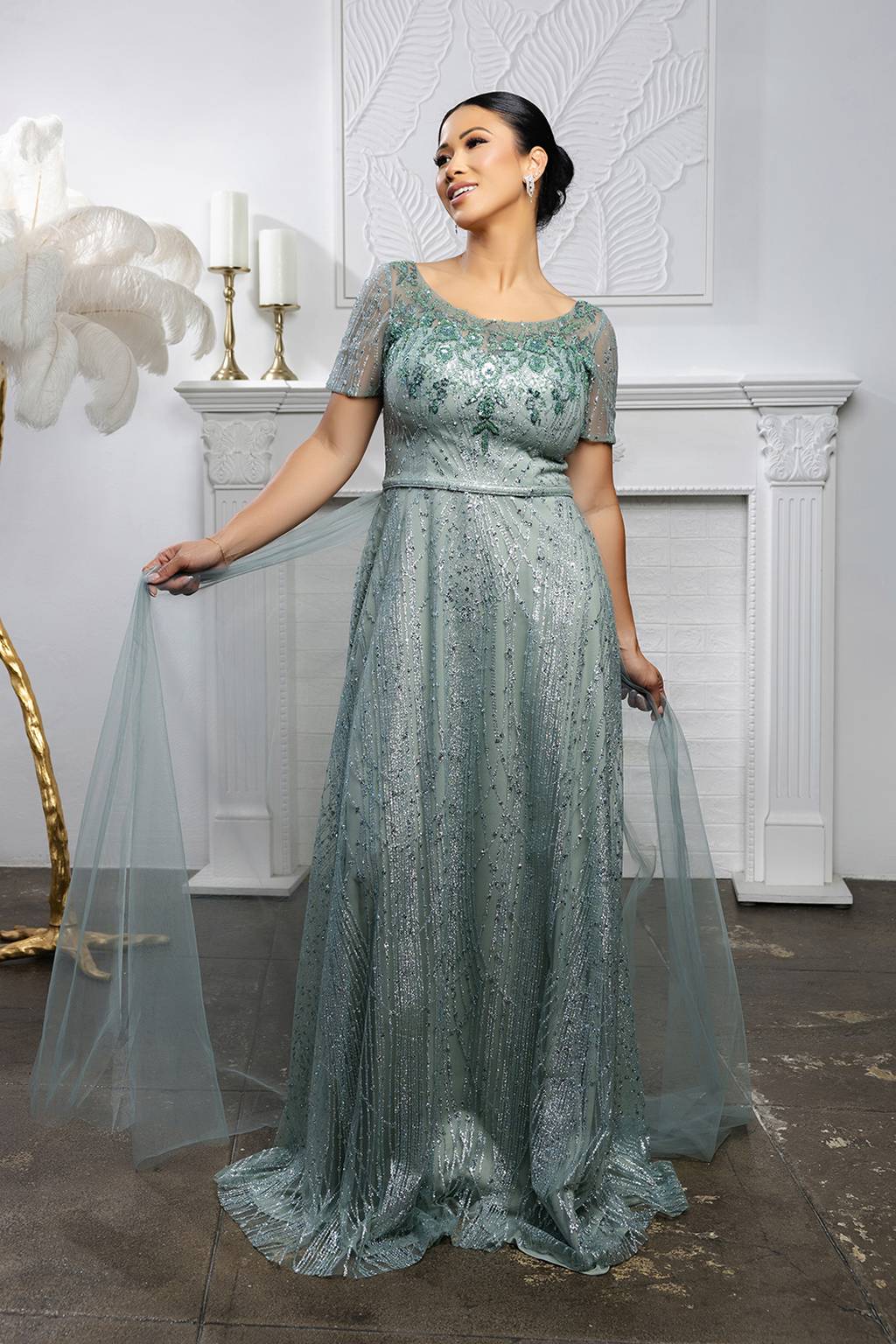 Scoop Floor-Length Tulle Formal A-Line May Queen MQ2185
