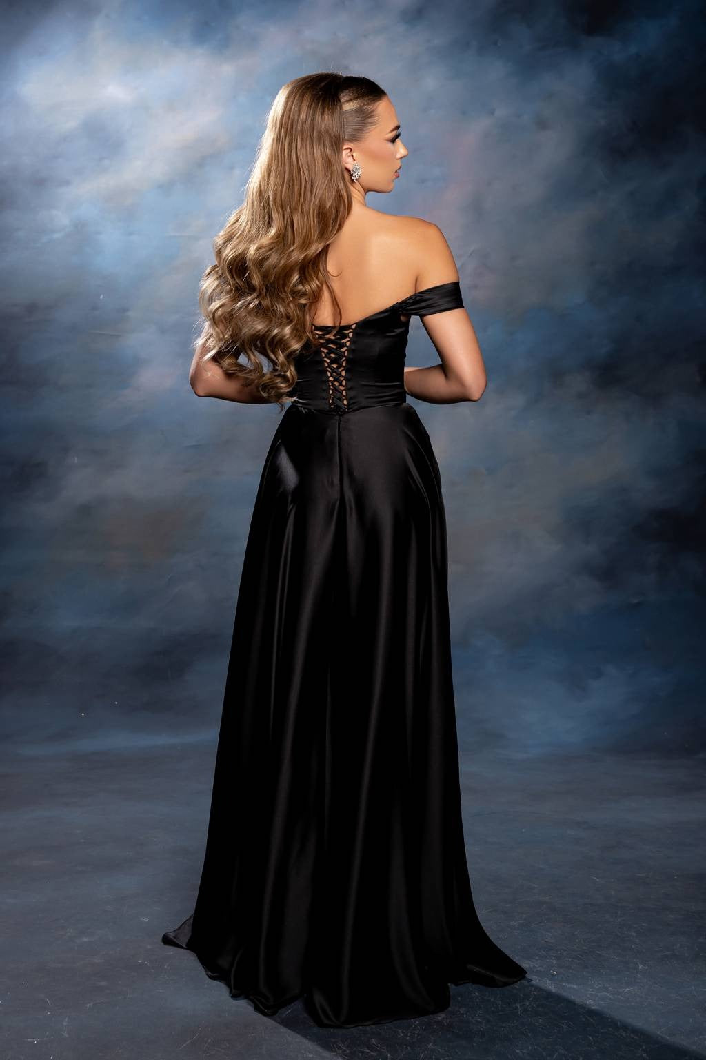 Off-the-Shoulder Floor-Length Satin Prom A-Line May Queen 2187