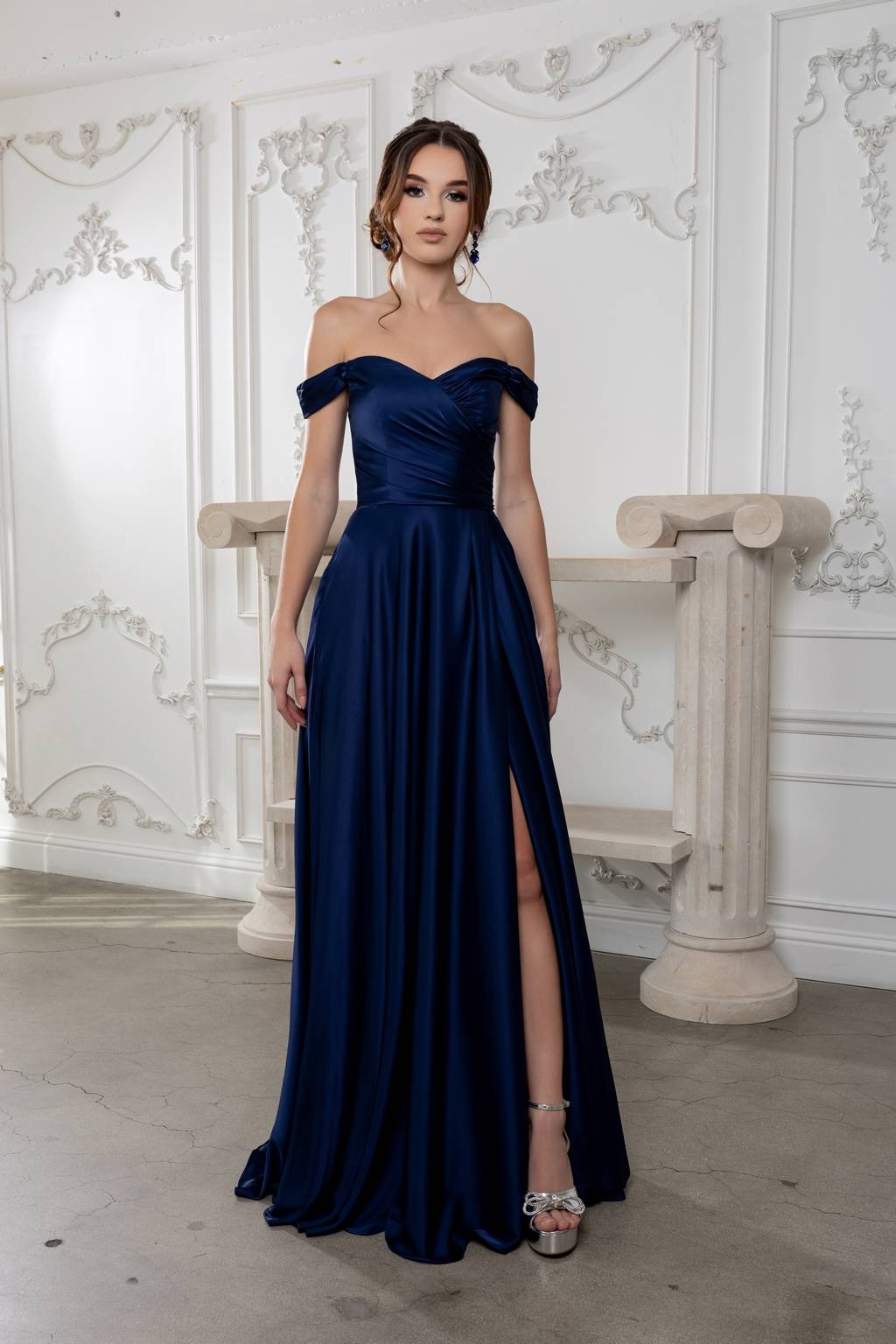 Off-the-Shoulder Floor-Length Satin Prom A-Line May Queen 2187
