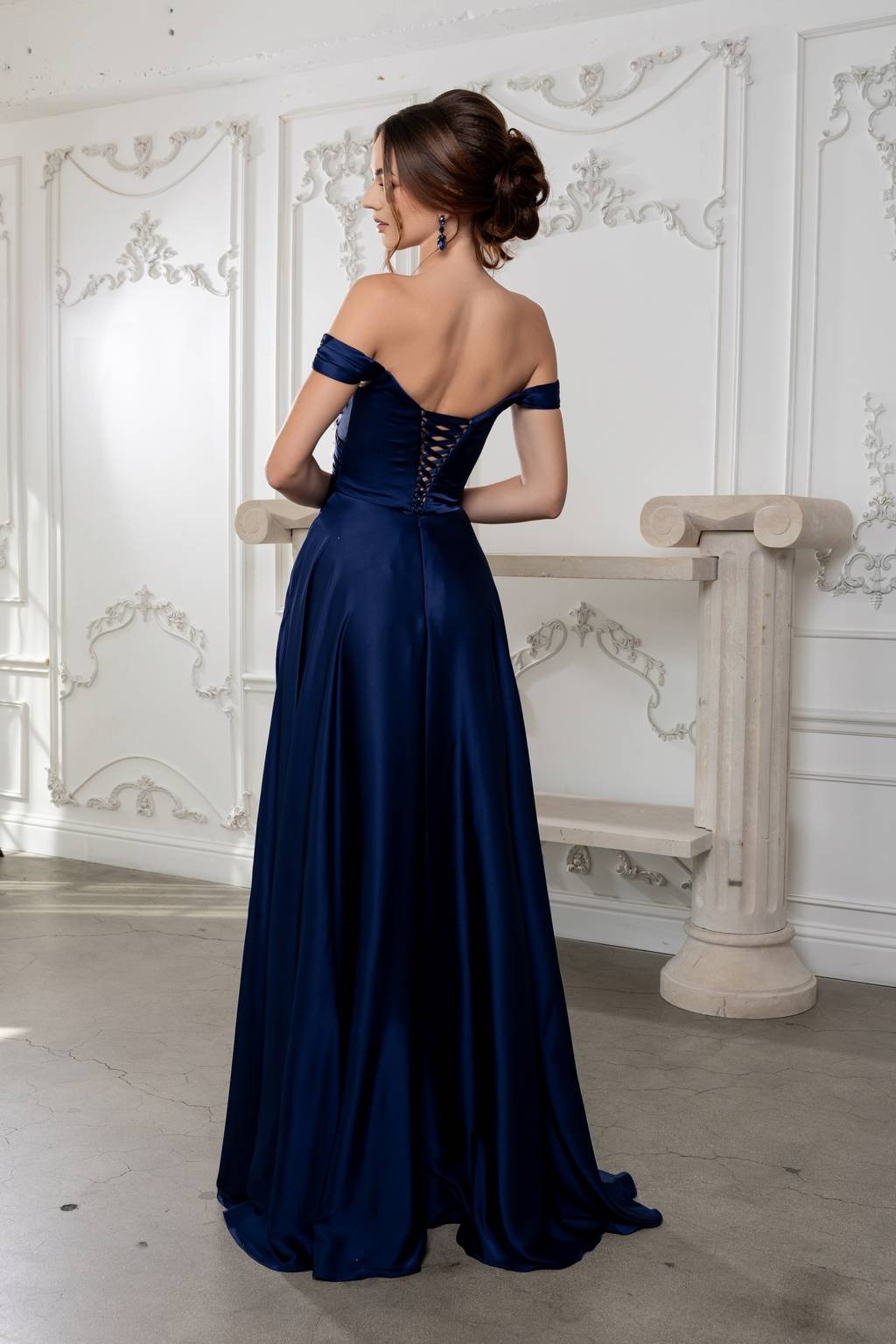 Off-the-Shoulder Floor-Length Satin Prom A-Line May Queen 2187