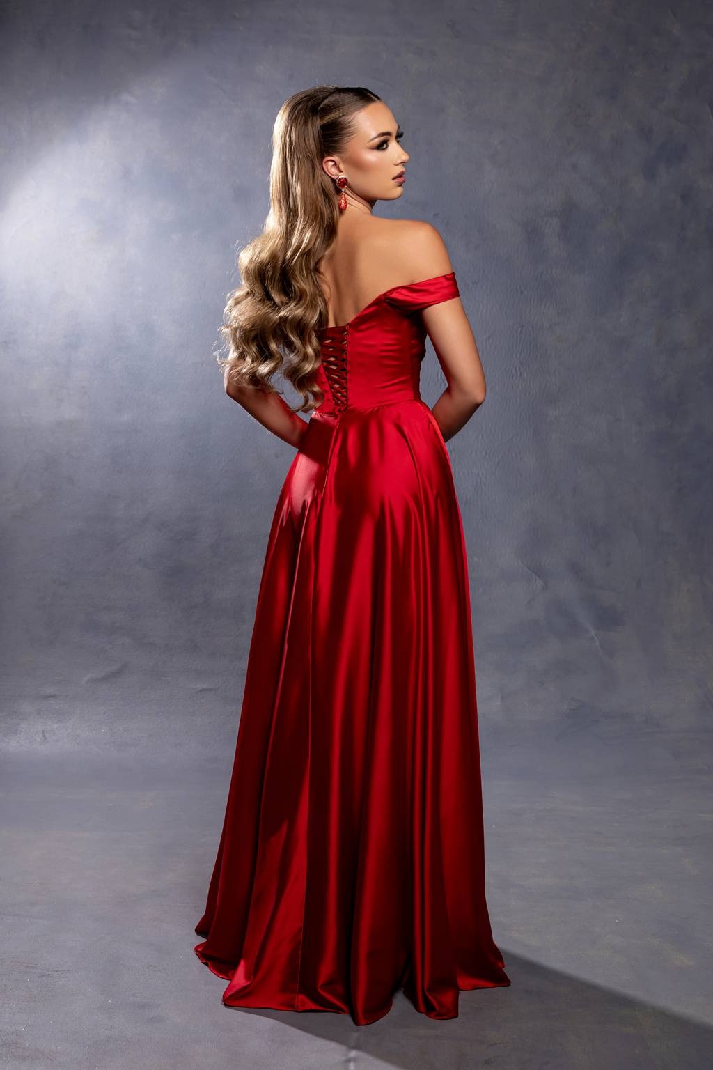 Off-the-Shoulder Floor-Length Satin Prom A-Line May Queen 2187