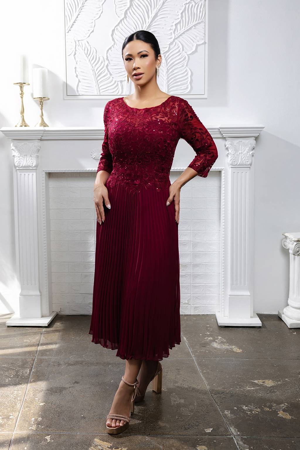 Jewel Midi Lace Mother of the Bride A-Line May Queen MQ2189