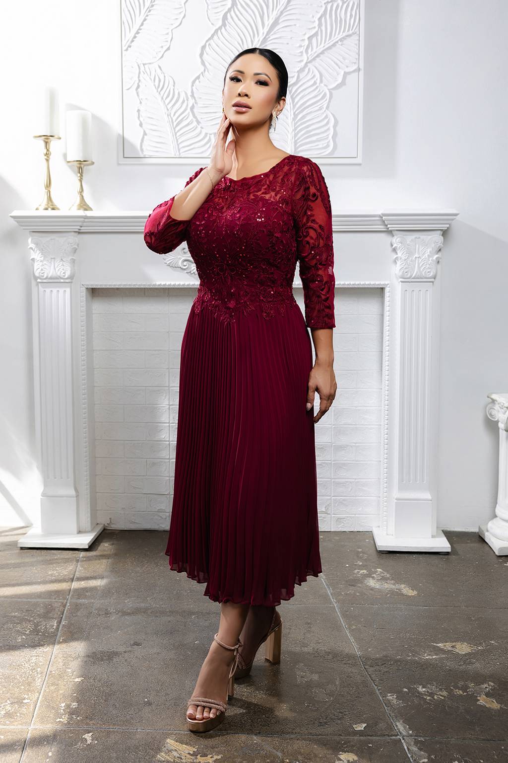 Jewel Midi Lace Mother of the Bride A-Line May Queen MQ2189