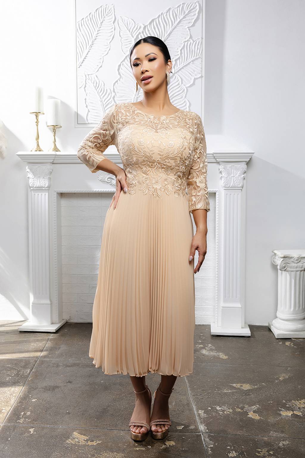 Jewel Midi Lace Mother of the Bride A-Line May Queen MQ2189