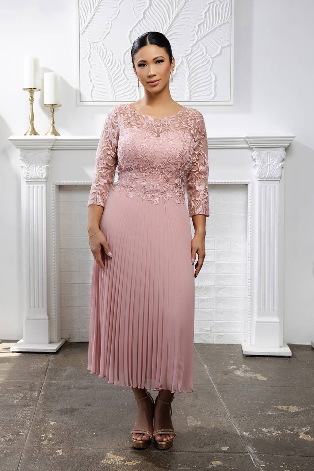 Jewel Midi Lace Mother of the Bride A-Line May Queen MQ2189