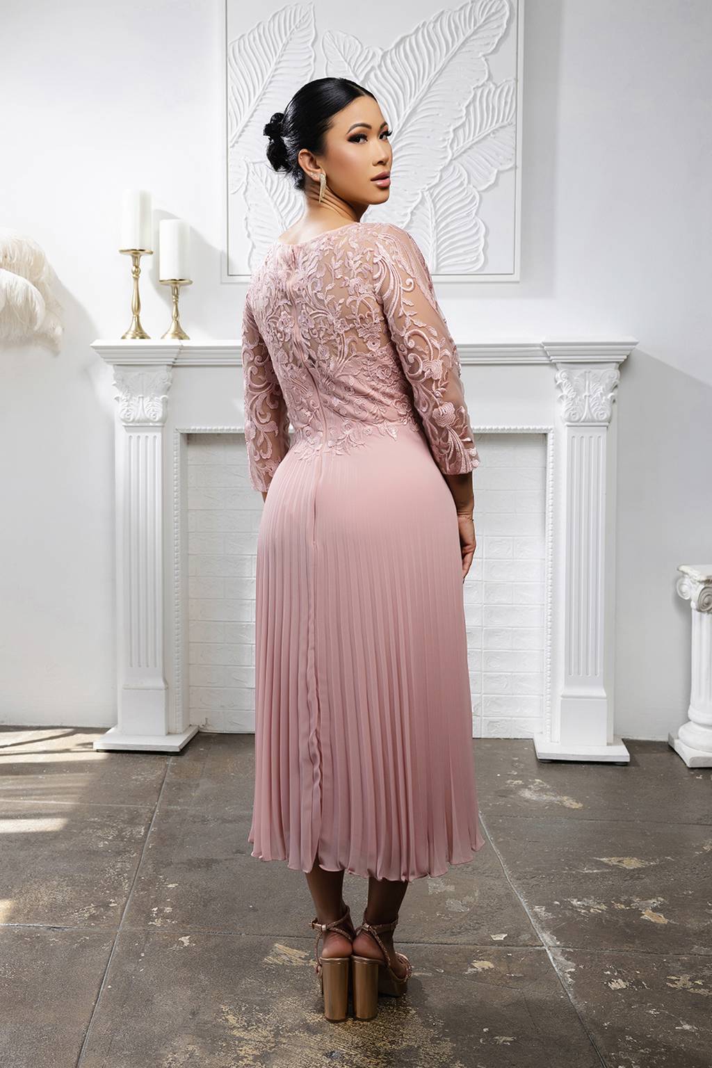 Jewel Midi Lace Mother of the Bride A-Line May Queen MQ2189
