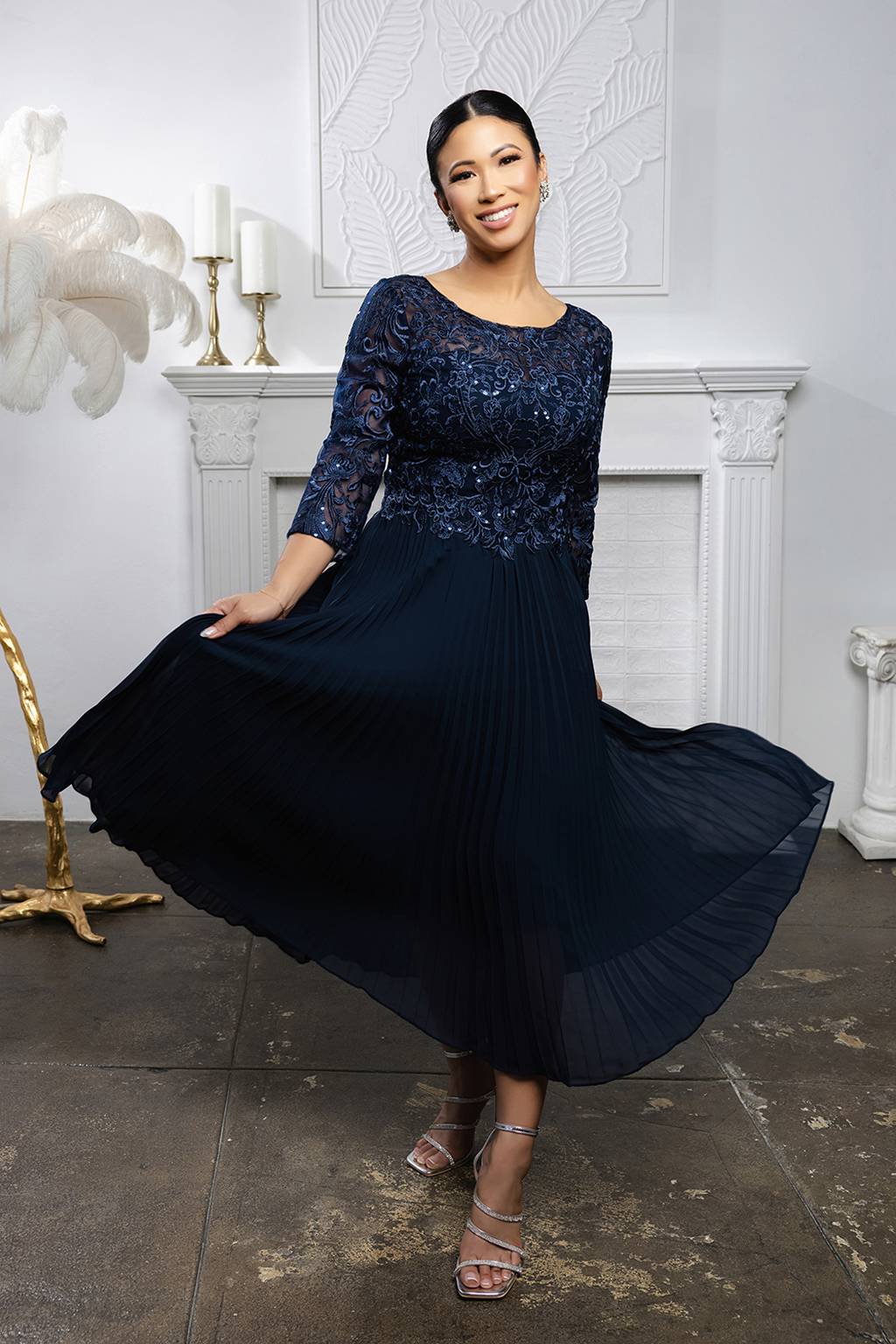 Jewel Midi Lace Mother of the Bride A-Line May Queen MQ2189