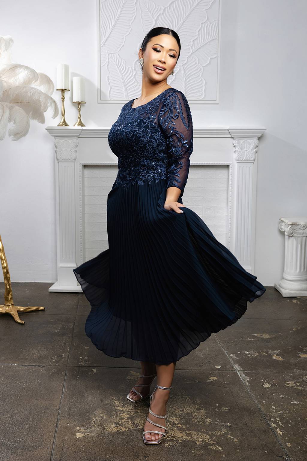 Jewel Midi Lace Mother of the Bride A-Line May Queen MQ2189