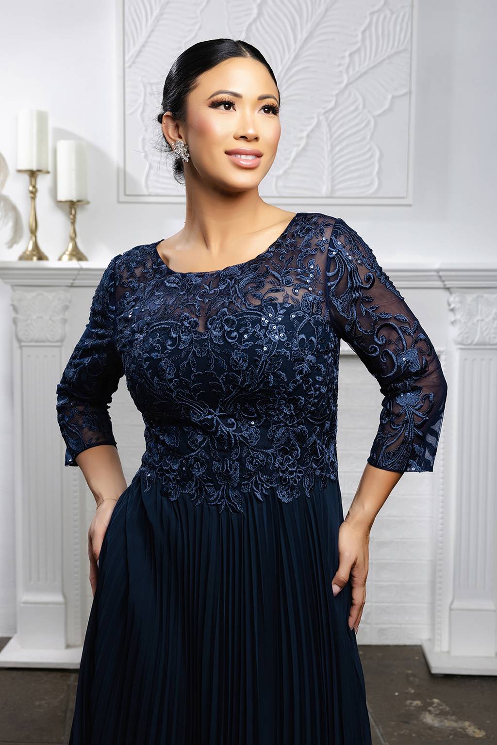 Jewel Midi Lace Mother of the Bride A-Line May Queen MQ2189