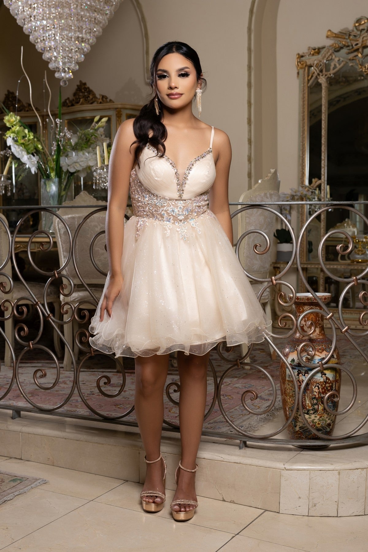 V-Neck Mini Short Tulle Cocktail A-Line May Queen MQ2192