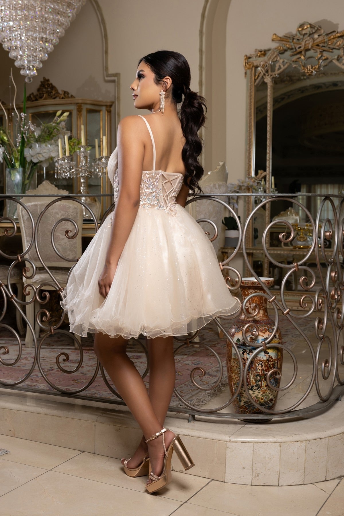 V-Neck Mini Short Tulle Cocktail A-Line May Queen MQ2192