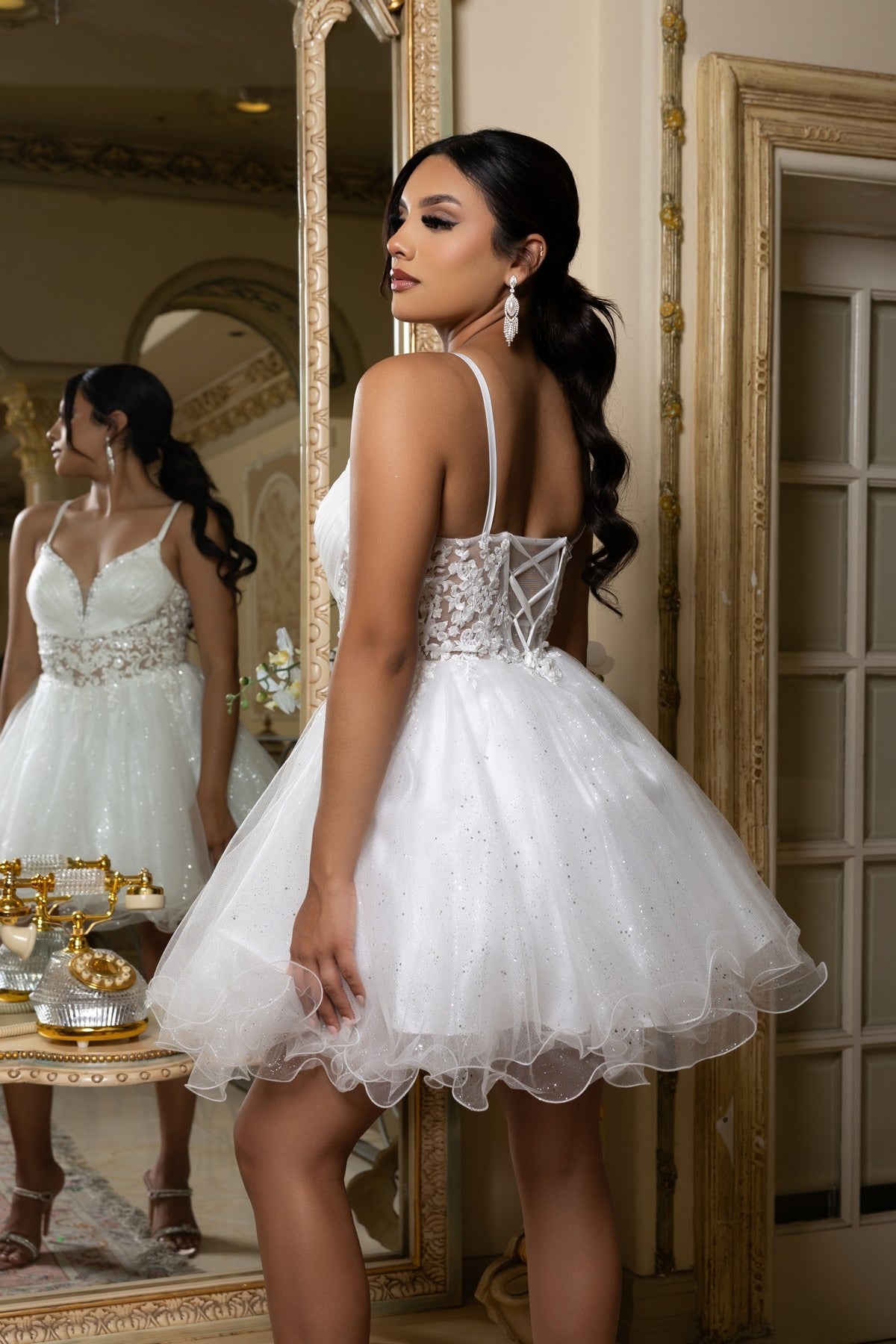 V-Neck Mini Short Tulle Cocktail A-Line May Queen MQ2192