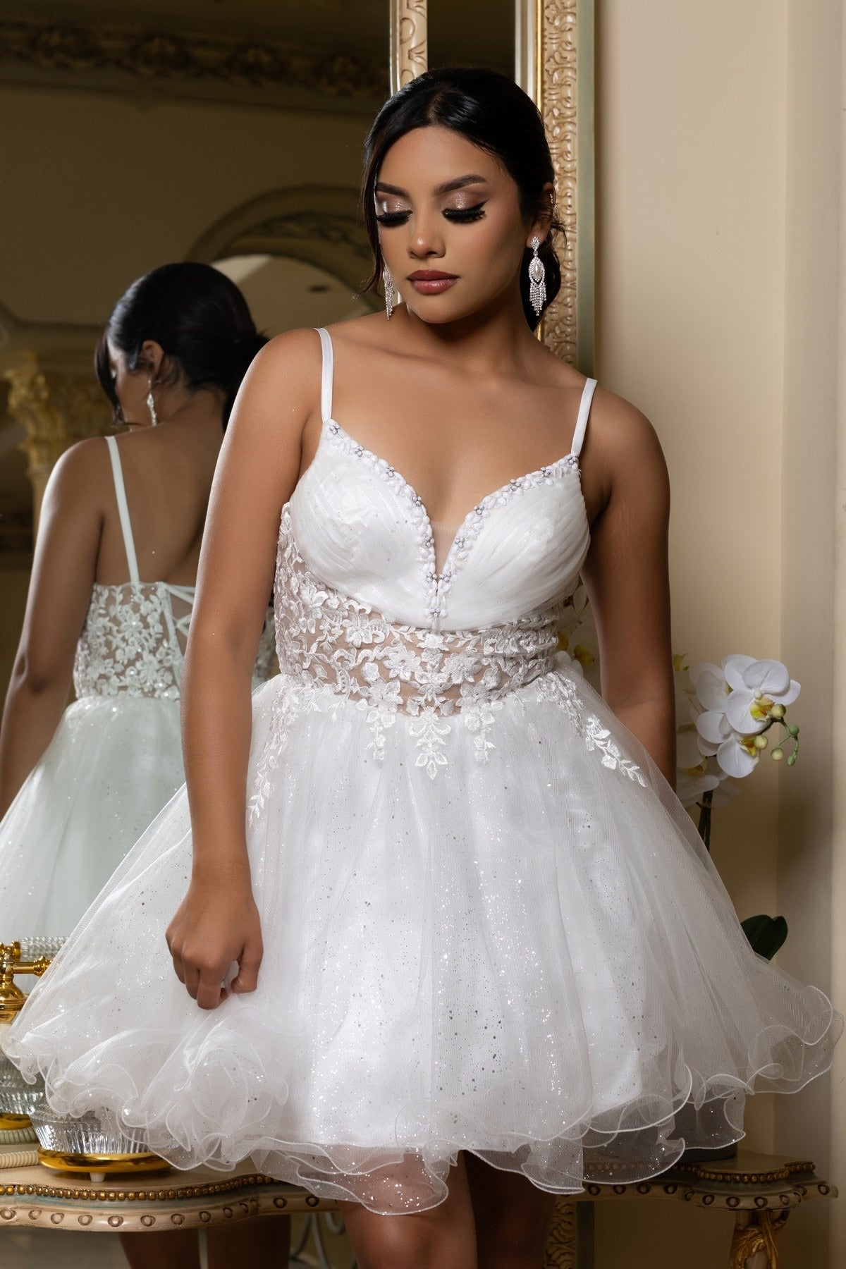 V-Neck Mini Short Tulle Cocktail A-Line May Queen MQ2192