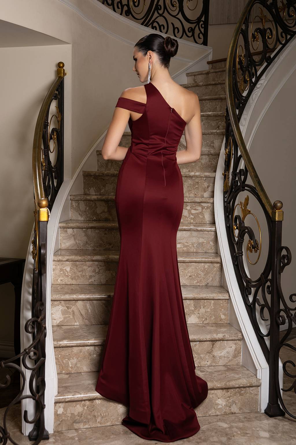 One-Shoulder Floor-Length Satin Prom Sheath/Column May Queen 2199